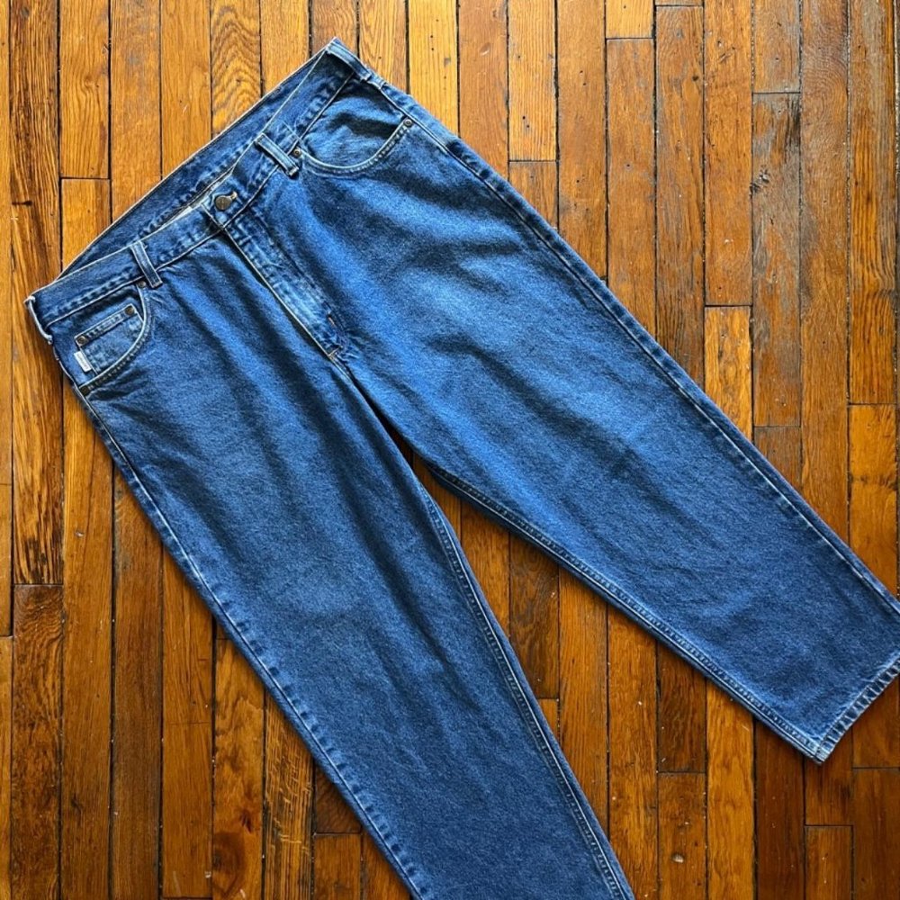 Vintage 90s Carhartt B17 DST Men's Blue Straight Wide Leg Denim‎ Jeans